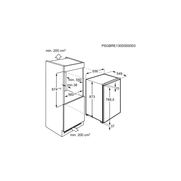 AEG SFS688FCAF Einbaukühlschrank, Nischenhöhe: 88cm, 118L, Festtürtechnik, Optispace, Frostmatic, LED-Display