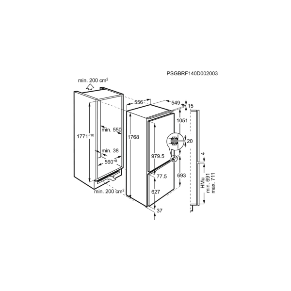 AEG SCB618F3LF Einbau Kühl-/Gefrierkombination, Nischenhöhe: 178cm, 261L, Festtürtechnik, LowFrost, Frostmatic, Flexi-Space