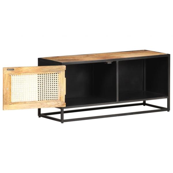 TV-Schrank 90x30x40 cm Raues Mangoholz und Wiener Geflecht