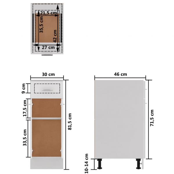 Schubunterschrank Hochglanz-Weiß 30x46x81,5 cm Holzwerkstoff