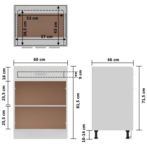 Schubunterschrank Weiß 60x46x81,5 cm Holzwerkstoff