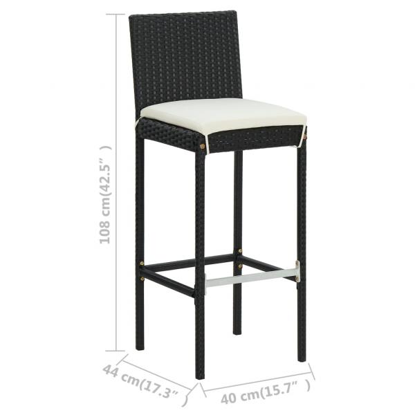 Garten-Barhocker mit Kissen 2 Stk. Schwarz Poly Rattan