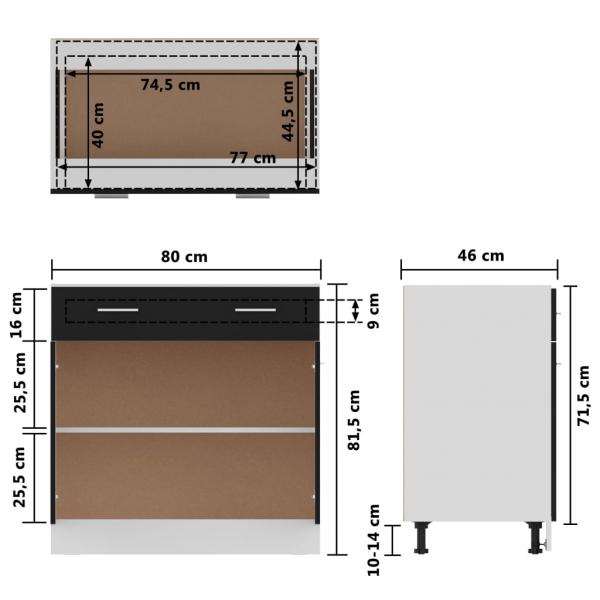 Schubunterschrank Schwarz 80x46x81,5 cm Holzwerkstoff