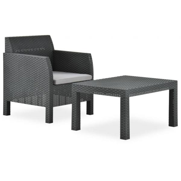 ARDEBO.de - 2-tlg. Garten-Lounge-Set mit Auflage PP Rattan Anthrazit