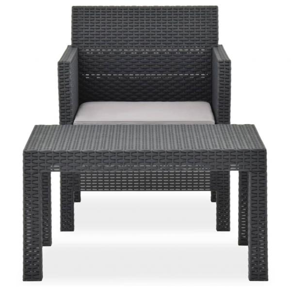 2-tlg. Garten-Lounge-Set mit Auflage PP Rattan Anthrazit