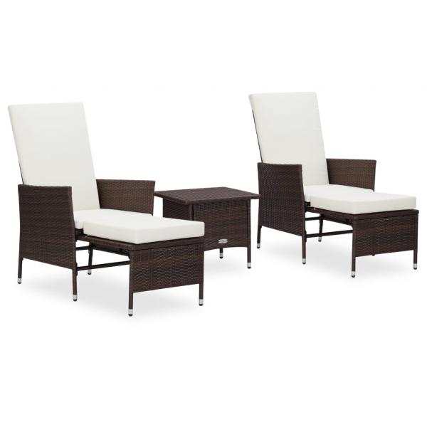 ARDEBO.de - 3-tlg. Garten-Lounge-Set mit Auflagen Poly Rattan Braun