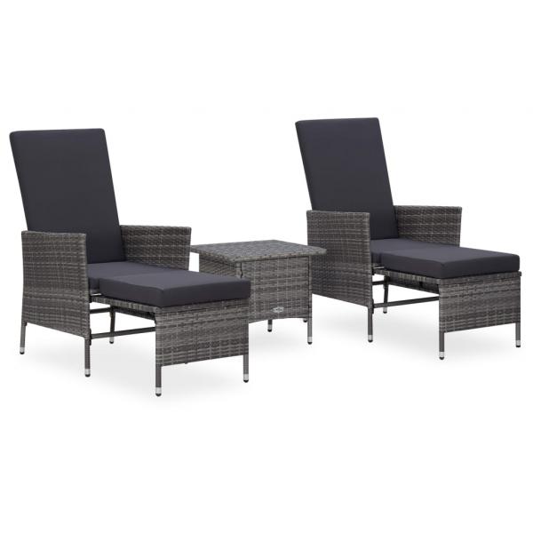 ARDEBO.de - 3-tlg. Garten-Lounge-Set mit Kissen Poly Rattan Grau