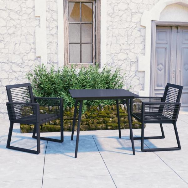 ARDEBO.de - 3-tlg. Garten-Essgruppe PVC Rattan Schwarz