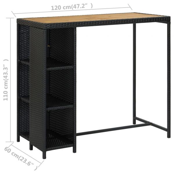 Bartisch mit Regal Schwarz 120x60x110 cm Poly Rattan