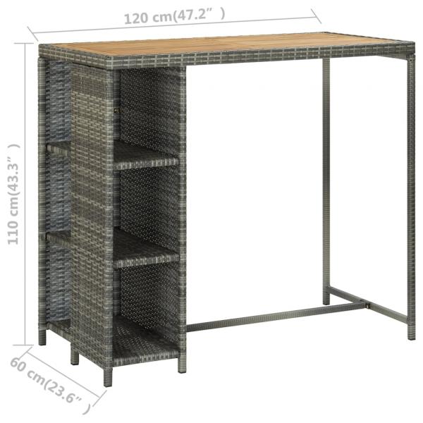 Bartisch mit Regal Grau 120x60x110 cm Poly Rattan