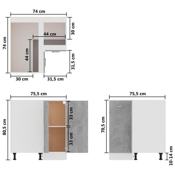 Eckunterschrank Betongrau 75,5x75,5x81,5 cm Holzwerkstoff