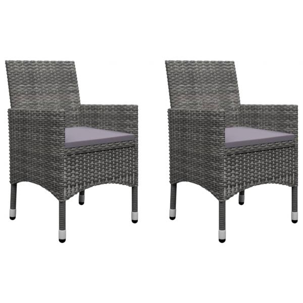 3-tlg. Bistro-Set Poly Rattan und Hartglas Grau 