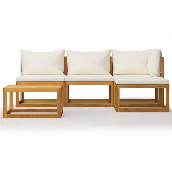 5-tlg. Garten-Lounge-Set mit Auflagen Creme Massivholz Akazie