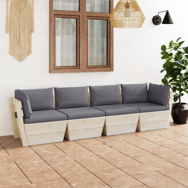 ARDEBO.de - Garten-Palettensofa 4-Sitzer mit Kissen Fichtenholz