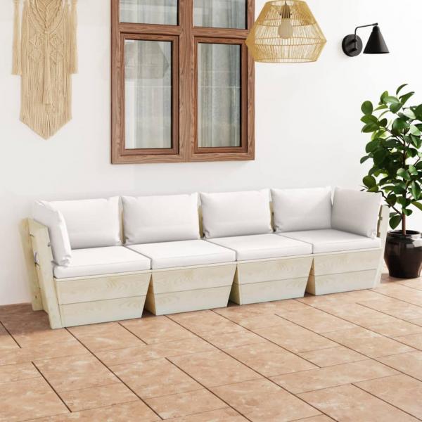 ARDEBO.de - Garten-Palettensofa 4-Sitzer mit Kissen Fichtenholz