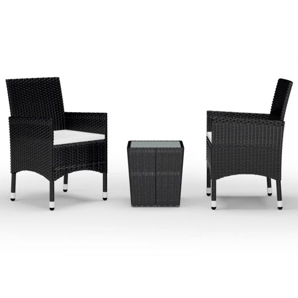 3-tlg. Bistro-Set Poly Rattan und Hartglas Schwarz 