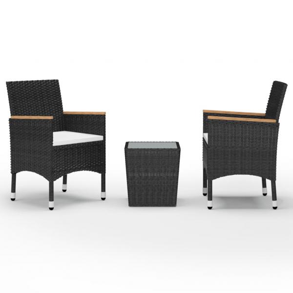 3-tlg. Bistro-Set Poly Rattan und Hartglas Schwarz 