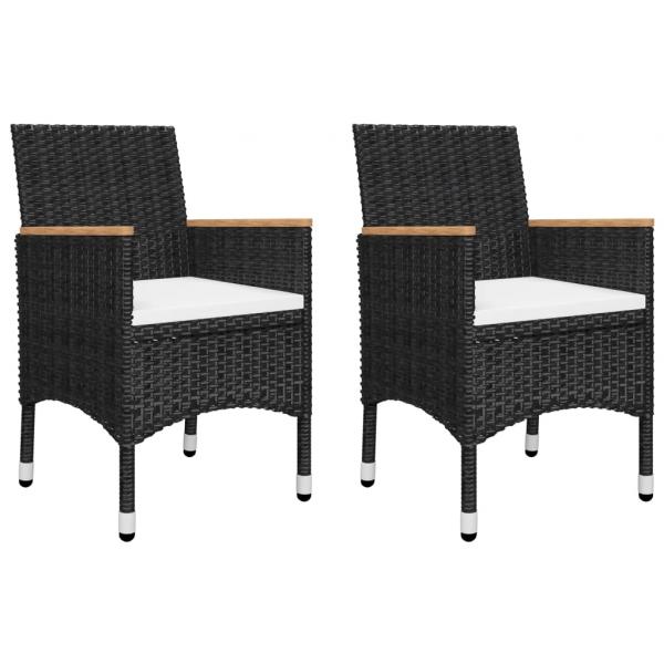 3-tlg. Bistro-Set Poly Rattan und Hartglas Schwarz 