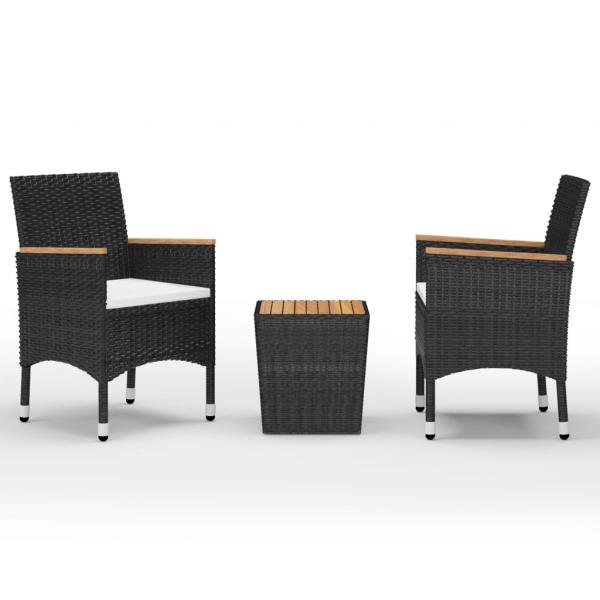 3-tlg. Bistro-Set Poly Rattan und Akazienholz Schwarz