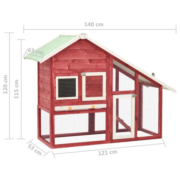 Kaninchenstall Rot und Weiß 140x63x120 cm Tanne Massivholz