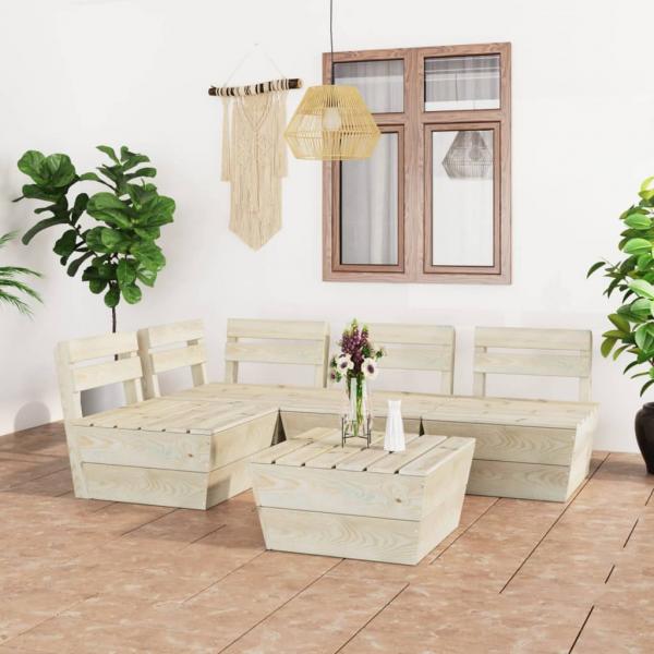 ARDEBO.de - 5-tlg. Garten-Paletten-Lounge-Set Imprägniertes Fichtenholz