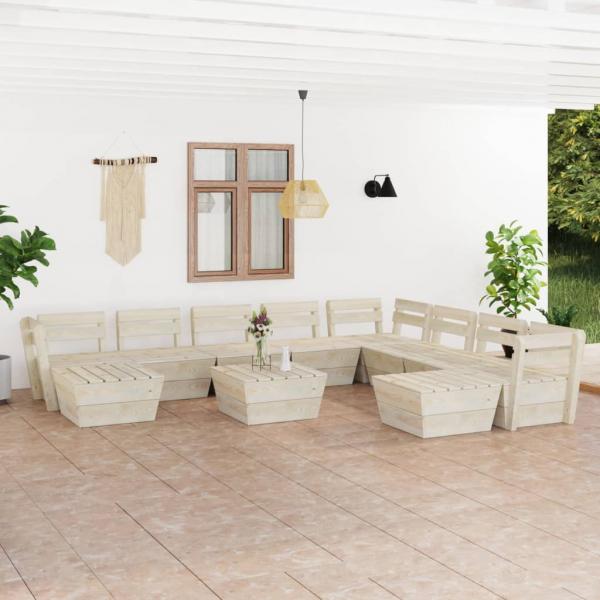 ARDEBO.de - 11-tlg. Garten-Paletten-Lounge-Set Imprägniertes Fichtenholz