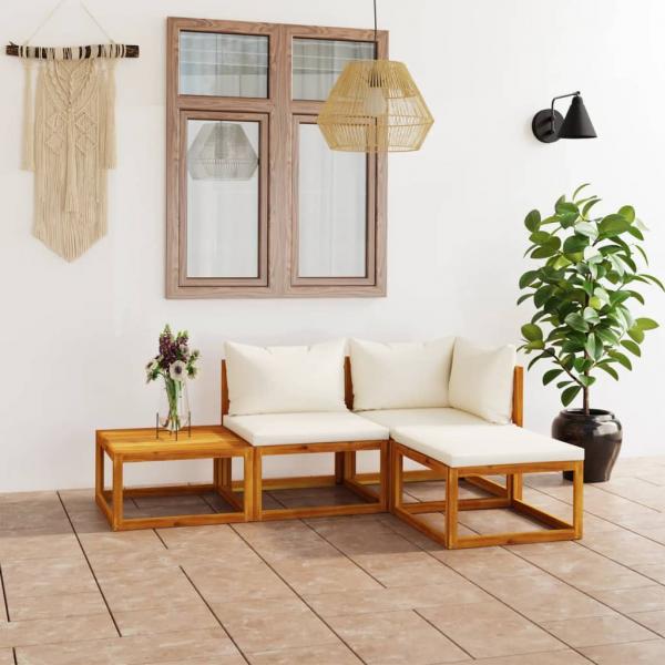 ARDEBO.de - 4-tlg. Garten-Lounge-Set mit Auflagen Creme Massivholz Akazie