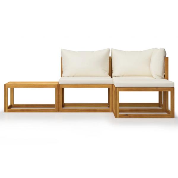 4-tlg. Garten-Lounge-Set mit Auflagen Creme Massivholz Akazie