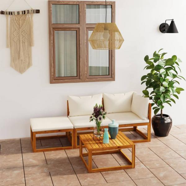 ARDEBO.de - 4-tlg. Garten-Lounge-Set mit Auflagen Creme Massivholz Akazie