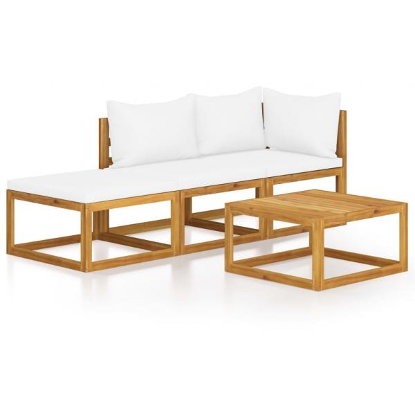 4-tlg. Garten-Lounge-Set mit Auflagen Creme Massivholz Akazie