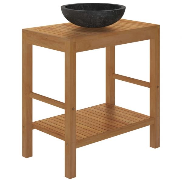 Waschtisch Massivholz Teak mit Waschbecken Marmor Schwarz