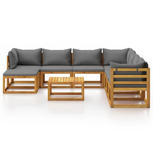 9-tlg. Garten-Lounge-Set mit Auflagen Massivholz Akazie