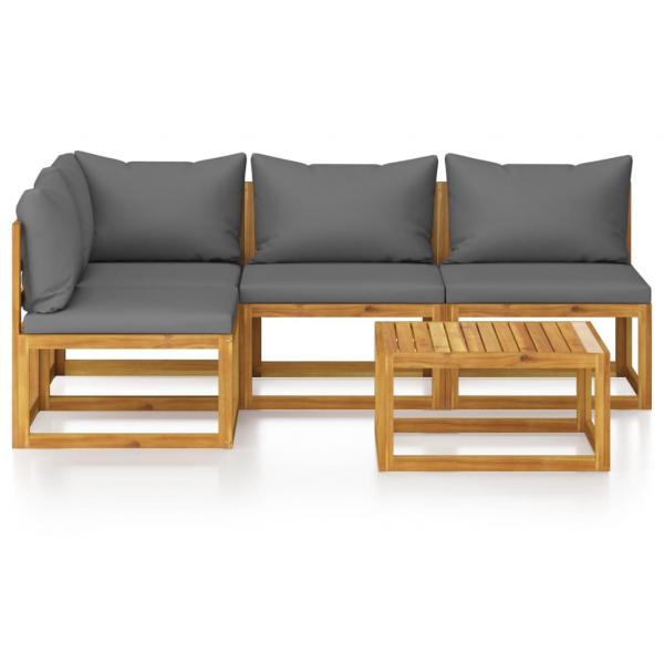 5-tlg. Garten-Lounge-Set mit Auflagen Massivholz Akazie