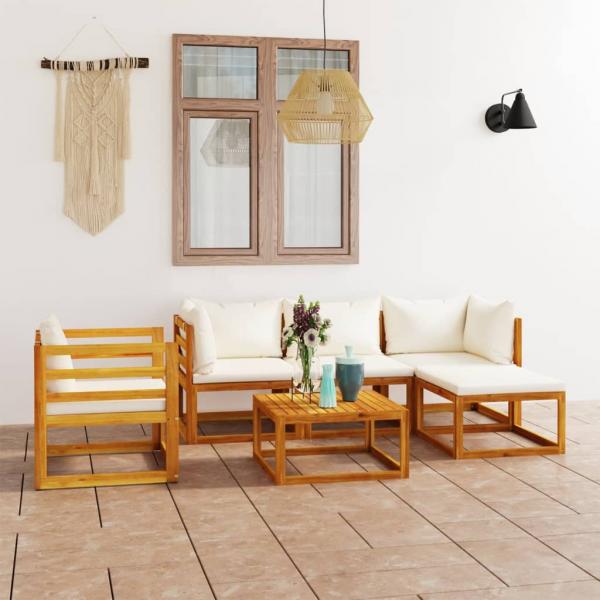 ARDEBO.de - 6-tlg. Garten-Lounge-Set mit Auflagen Creme Massivholz Akazie