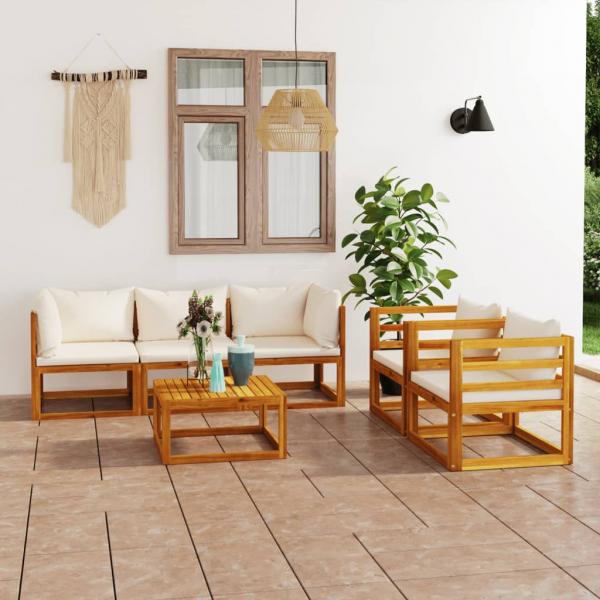 ARDEBO.de - 6-tlg. Garten-Lounge-Set mit Auflagen Creme Massivholz Akazie