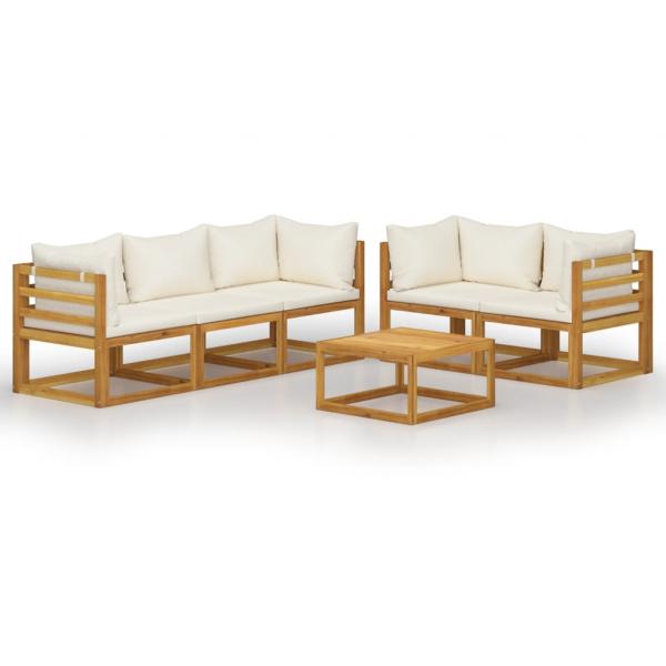 6-tlg. Garten-Lounge-Set mit Auflagen Creme Massivholz Akazie