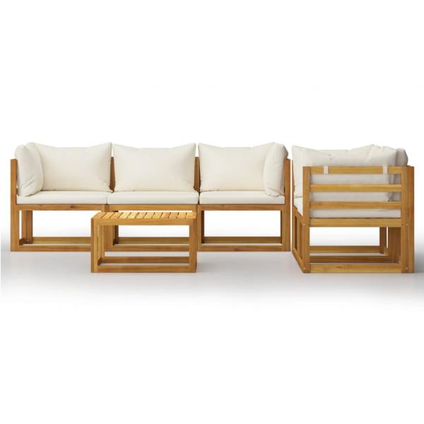 6-tlg. Garten-Lounge-Set mit Auflagen Creme Massivholz Akazie