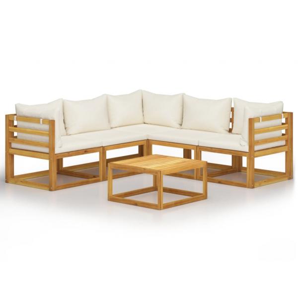 6-tlg. Garten-Lounge-Set mit Auflagen Creme Massivholz Akazie