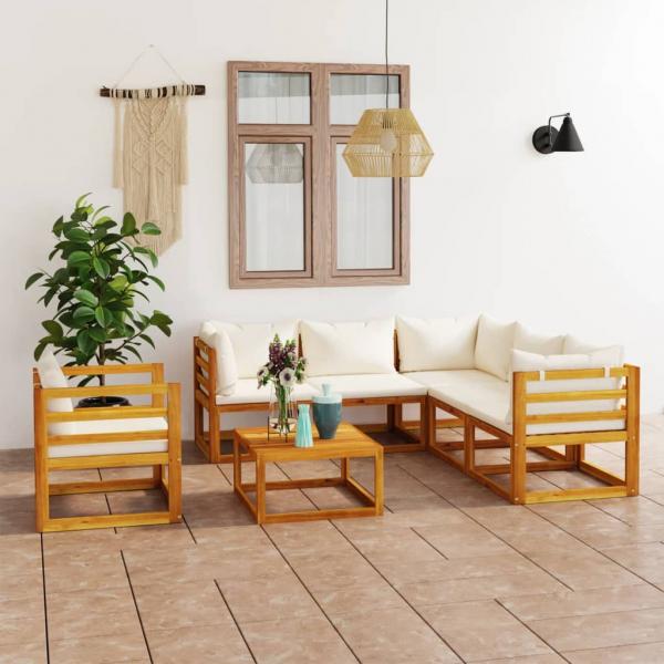 ARDEBO.de - 7-tlg. Garten-Lounge-Set mit Auflagen Creme Massivholz Akazie