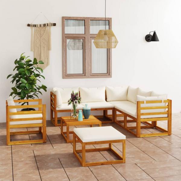 ARDEBO.de - 8-tlg. Garten-Lounge-Set mit Auflagen Creme Massivholz Akazie