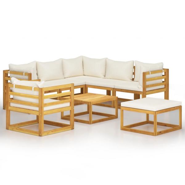 8-tlg. Garten-Lounge-Set mit Auflagen Creme Massivholz Akazie