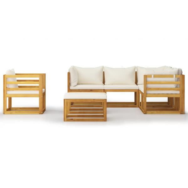 8-tlg. Garten-Lounge-Set mit Auflagen Creme Massivholz Akazie