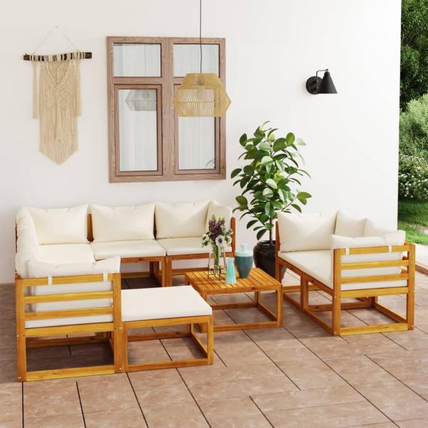 ARDEBO.de - 10-tlg. Garten-Lounge-Set mit Auflagen Creme Massivholz Akazie