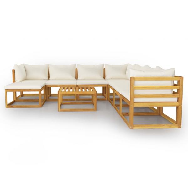 9-tlg. Garten-Lounge-Set mit Auflagen Creme Massivholz Akazie