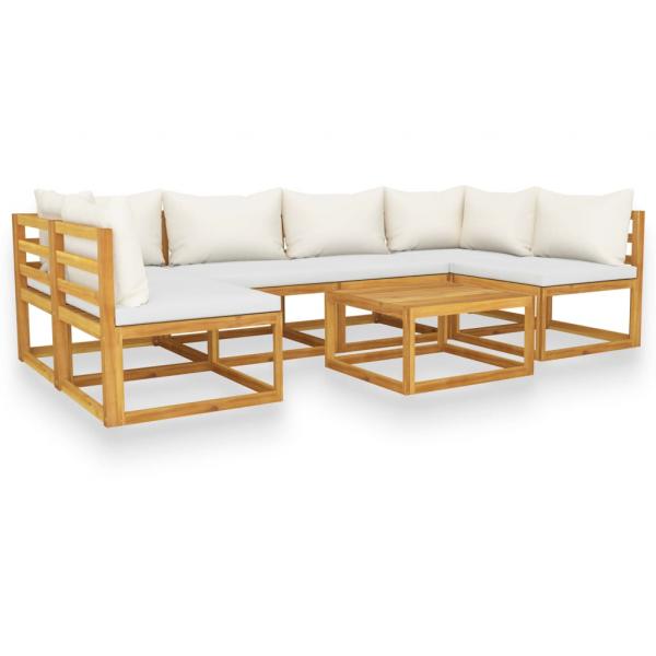 7-tlg. Garten-Lounge-Set mit Auflagen Creme Massivholz Akazie