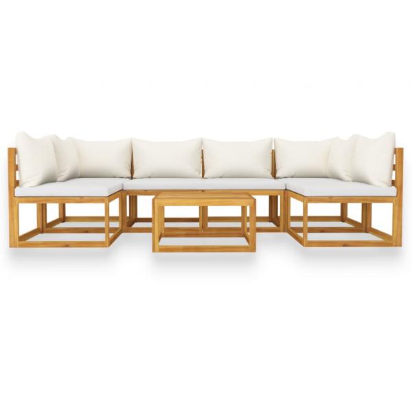 7-tlg. Garten-Lounge-Set mit Auflagen Creme Massivholz Akazie