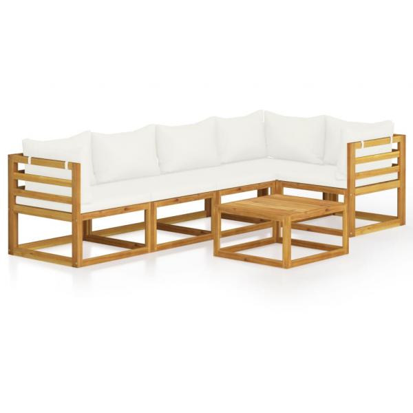 6-tlg. Garten-Lounge-Set mit Auflagen Creme Massivholz Akazie