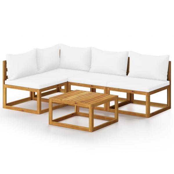 5-tlg. Garten-Lounge-Set mit Auflagen Creme Massivholz Akazie