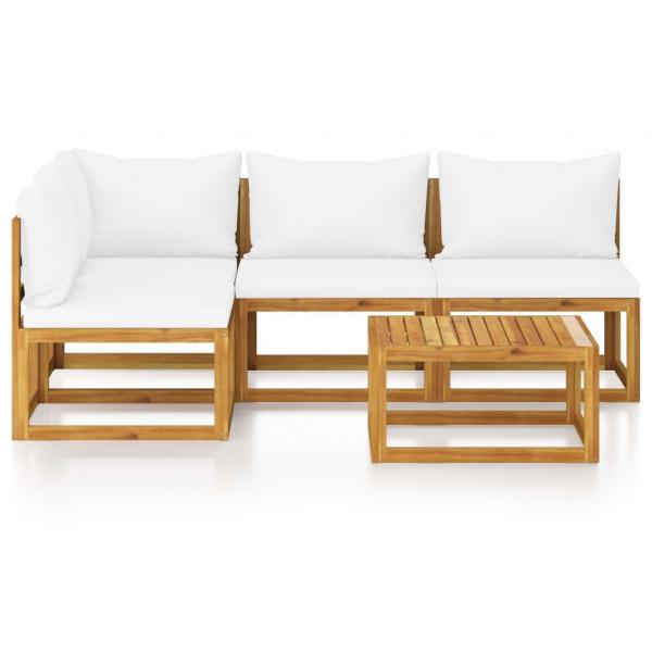 5-tlg. Garten-Lounge-Set mit Auflagen Creme Massivholz Akazie