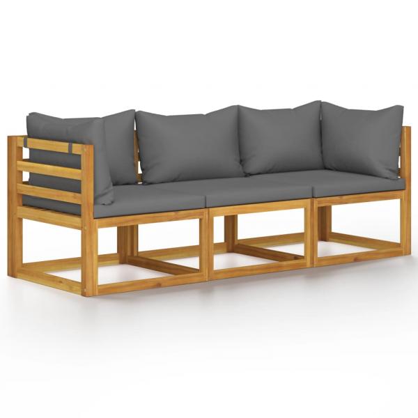 3-Sitzer-Gartensofa mit Auflage Akazie Massivholz